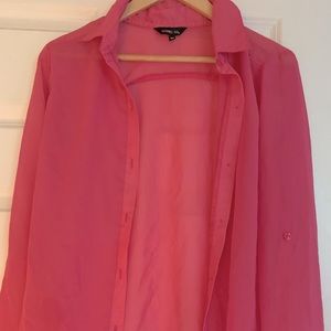 Pink sheer button up blouse